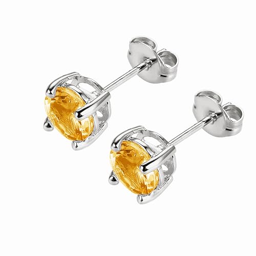 Amazon Essentials Sterling Silver Round Birthstone Stud Earrings - color: Yellow Citrine, November