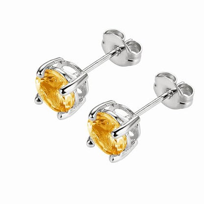 Amazon Essentials Sterling Silver Round Birthstone Stud Earrings - color: Yellow Citrine, November