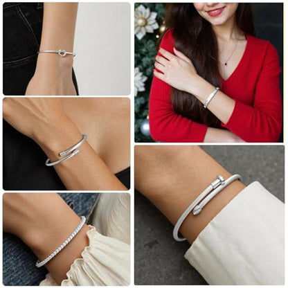 18 K Gold Plated Love Bangle Bracelet Stack Cuff Jewelry for Women Jewelry Set for Women Gift with Box - style: style26