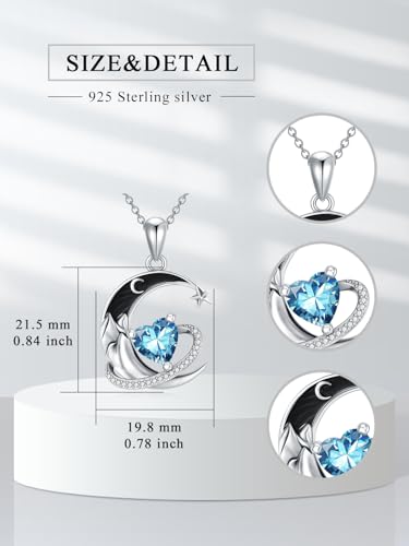 I Love You to the Moon and Back Necklace 925 Sterling Silver Black Crescent Moon Star Pendant with Heart Birthstone Necklace Anniversary Gothic Jewelry Gifts for Women Wife Lovers - color: 12-Dec-Topaz
