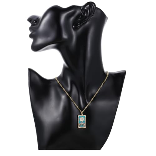 LUREME Punk Tarot Necklace - Gold Rectangle Pendant with Strass Zircon Sun/Moon/Star Design for Women (nl006354) - color: Multi Sun
