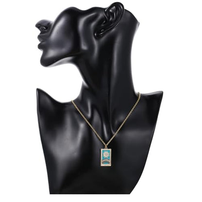 LUREME Punk Tarot Necklace - Gold Rectangle Pendant with Strass Zircon Sun/Moon/Star Design for Women (nl006354) - color: Multi Sun