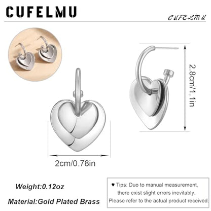 Two Tone Heart Dangle Earrings for Women Gold and Silver Heart Hoop Earrings 14K Gold Plated Valentine's Day Trendy Jewelry Everyday Jewelry - color: silver