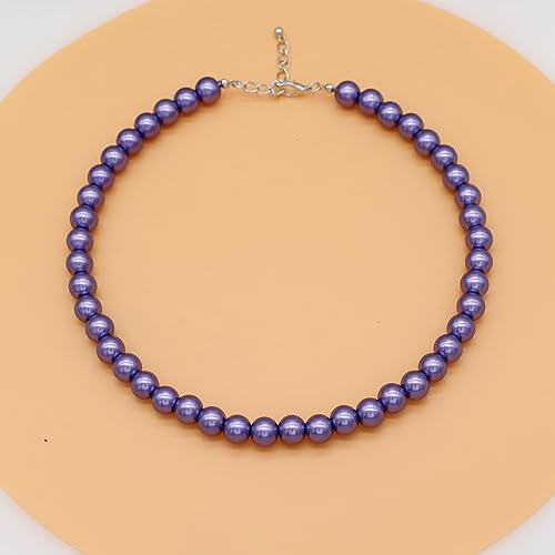 Long Simulated 10mm AAA Pearl Strand Necklace for Women Multicolor Pearl Choker Necklace 1920s Pearl Statement Necklace Costume Jewelry - color: 10mm Purple