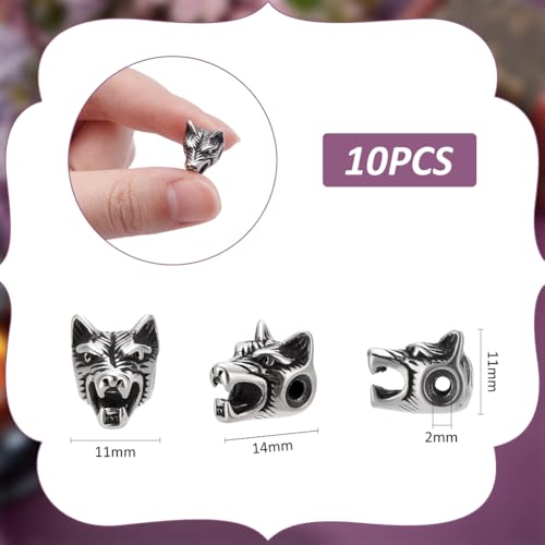 PH PandaHall Wolf Loose Beads 2mm Hole Stainless Steel Tibetan 14mm Antique Silver Spacer Beads Metal Animal Head European for Necklace Bracelet DIY Making - color: Antique Silver-1, size: 14x11x11mm
