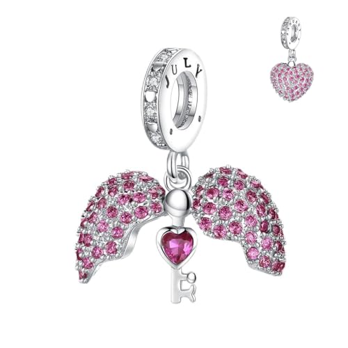 Annmors Birthstone Charms for Bracelet 925 Sterling Silver Charms fit Bracelet Necklace Dangle with 5A Cubic Zirconia Christmas Valentine Mother's Day Gift for Women - color: 07-July-RubY