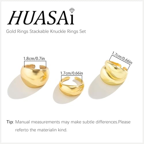 HUASAI Gold Stackable Rings Set for Women Boho Dainty Moon Star Pearl Leaf Cubic Zirconia Heart Midi Pinky Trendy Jewelry Birthday Gifts - color: B6 Gold Chunky Rings 3 Pcs
