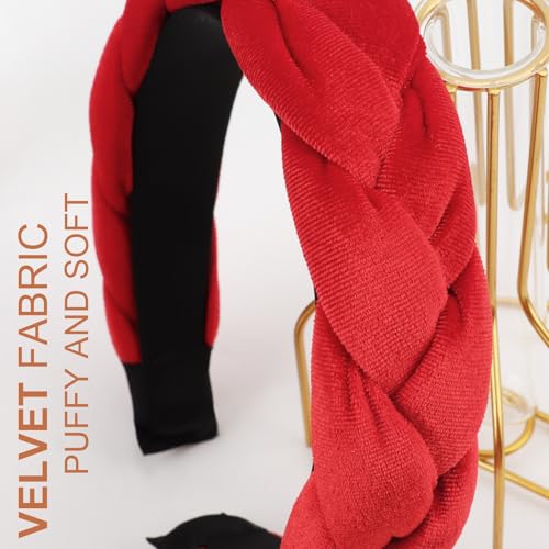 DRESHOW Braided Headbands for Women Velvet Hair Hoop Elastic Criss Cross Hair Bands Accessories - color: 01 Pc Velvet Braided: Red a