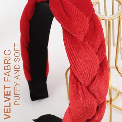 DRESHOW Braided Headbands for Women Velvet Hair Hoop Elastic Criss Cross Hair Bands Accessories - color: 01 Pc Velvet Braided: Red a