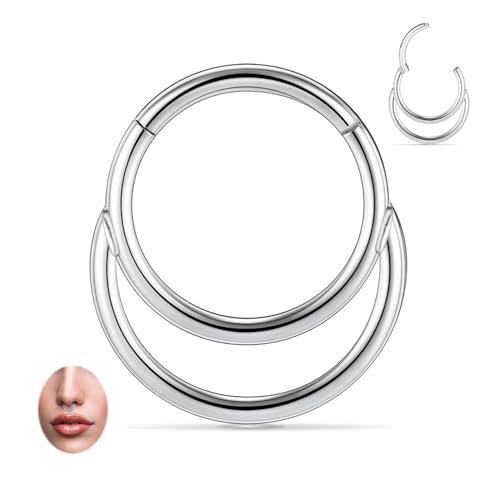 GAGABODY Septum Jewelry 16 Gauge Earrings Double Hoop Daith Earring Surgical Steel Hinged Nose Rings Nose Hoop Helix Tragus Rook Piercing - color: Style5:1pc Silver+Smooth Surface