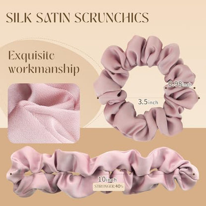 8 PCS Silk Satin Hair Ties Hair Scrunchies for Women Premium Multicolor | Artisan Crafted / Stretched 10" Length / Gift Box / Silky Weave / Soft Touch Daily Use - color: Multicolor
