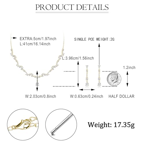 EVER FAITH Pear Shaped Cubic Zirconia Bridal Wedding Jewelry Set for Women | Gorgeous Water Drop Bride Necklace Dangle Earrings, for Bride Bridesmaid - color: Gold Plated