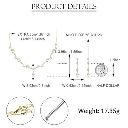EVER FAITH Pear Shaped Cubic Zirconia Bridal Wedding Jewelry Set for Women | Gorgeous Water Drop Bride Necklace Dangle Earrings, for Bride Bridesmaid - color: Gold Plated