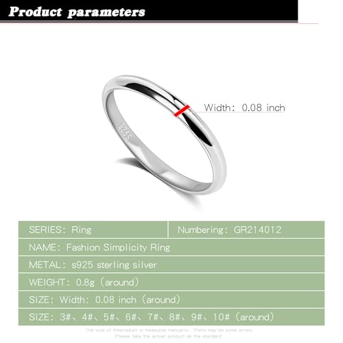 Dankadi Simple Fashion S925 Sterling Silver Ring Smooth Plain Dome Comfort Solid Silver Wedding Ring For Men & Women 3.5 mm 3-13# 24k Real Gold Plated Jewelry - color: 2MM Silver