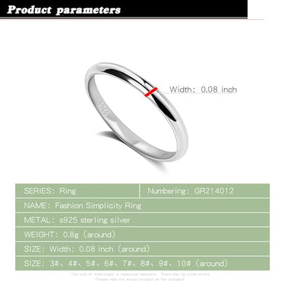 Dankadi Simple Fashion S925 Sterling Silver Ring Smooth Plain Dome Comfort Solid Silver Wedding Ring For Men & Women 3.5 mm 3-13# 24k Real Gold Plated Jewelry - color: 2MM Silver