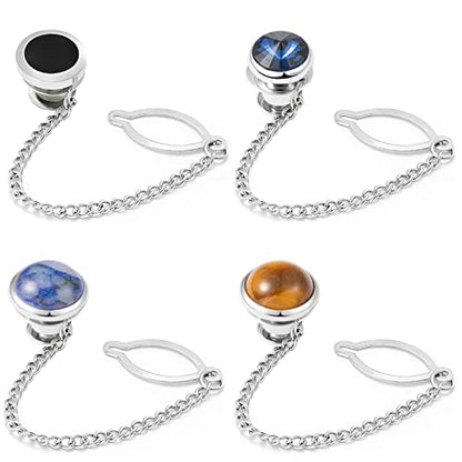 Tie Pins for Men Silver Tie Pins with Chain, Tie Tack Pins Brooch Personalized Wedding Business Gifts - color: 4pcs-B