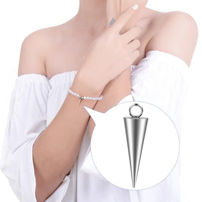 Cone Charm, Punk Style Spike Pendants with Small Hole, Glossy Gothic Dangle Cone Pendants Charm - color: Silver,Stainless Steel,25pcs,0.71"