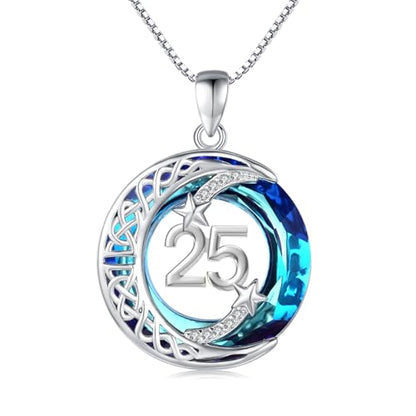 JUSTKIDSTOY Birthday Gifts for Women Girls 925 Sterling Silver Celtic Moon Star Necklace with Blue Crystal Pendant Jewelry for Sister Friends - style: 25th