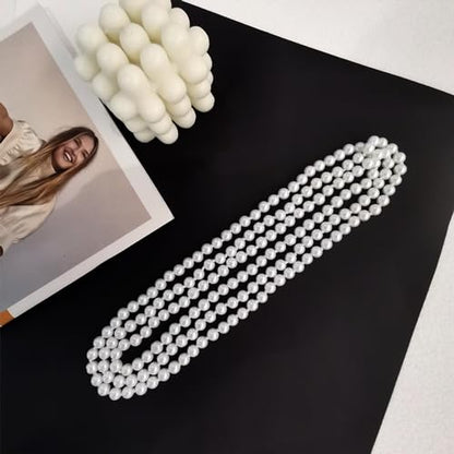 Zeffy Pearl Necklace 4MM/6MM/8MM Dainty Round Imitation Pearl Choker Necklace Wedding Pearl Necklace Delicate Jewelry for Women Simple Bridesmaid Jewelry Gifts - style: 8mm Long Pearl necklace(70")