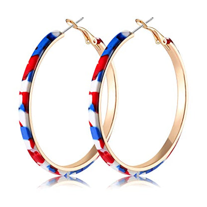 Acrylic Earrings Lightweight Hoop Earrings Statement Resin Drop Dangle Stud Earrings Fashion Jewelry For Women - color: Red White Blue