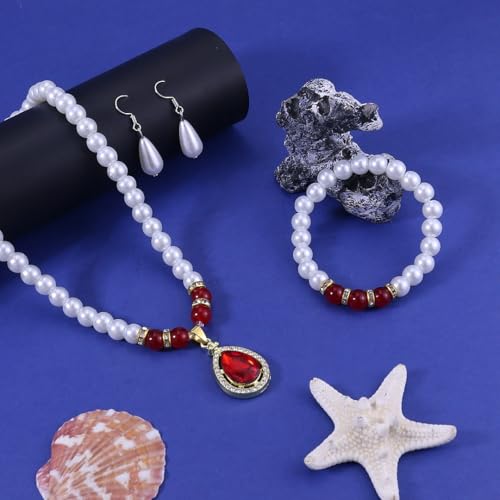 CSIYANJRY99 Pearl Jewelry Set for Women Prom Accessorie Faux Pearl Necklace Bracelet Earring Set Bride Bridesmaid Costume White Jewelry Sets - color: C-Red
