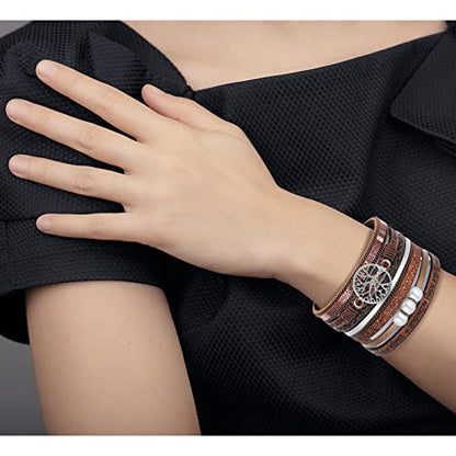 Long tiantian Boho Western Bracelets for Women Leather Wrap Bracelets Turquoise Bracelet Western Jewelry Country Concert Outfits - color: Brown,Turquoise