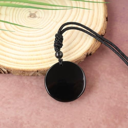 Anjiucc Natural Gemstone Tree of Life Black Obsidian/Golden Obsidian Pendant Necklace for Male and Female Necklace - color: Black obsidian