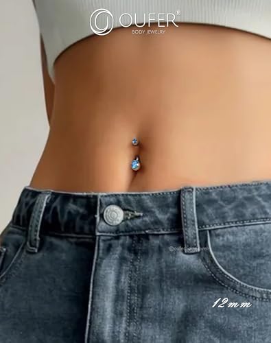 OUFER Belly Button Rings Surgical Steel, Internally Threaded Belly Rings | 14G Belly Piercing Jewelry, 10/12/14/16mm Beachy Belly Button Rings, Silver/Gold Navel Piercing Jewelry For Women Men - color: Blue, size: 14G 12MM