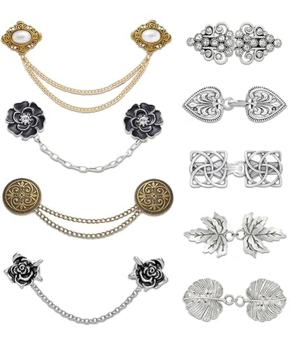 Vintage Sweater Cardigan Shawl Chain Clips Swirl Cape Cloak Collar Clasp Pin Retro Shirt Dress Lapel Brooch Pins Rose Flower Leaf Pearl Heart Rhinestone Renaissance Brooch Clip For Women Men - style: Vintage