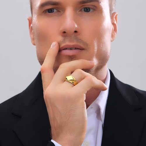 MYNENEY Stainless Steel Square Shape Signet for Men Statement Ring - color: Rhombus Gold