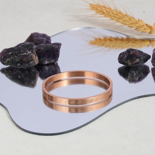 4/6/8MM Greek Key Meander Bracelet Oval Stainless Steel Bangle Cuff Gifts for Women Men - color: Rose Gold, size: 6mm
