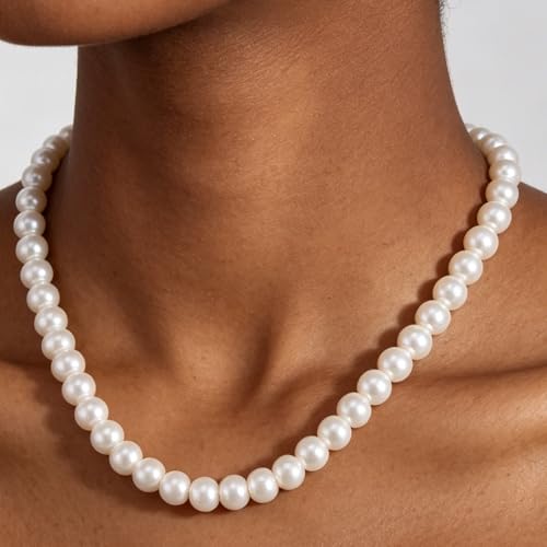 Pearl Necklaces for Women 60'' 70" Long Pearl Necklace 15.75'' Pearl Choker Necklace Chunky Bead Layered Faux Pearl Dangle Wedding Bridal 1920s Gatsby Christmas Costume Jewelry Gifts - color: White-15.75in-7MM
