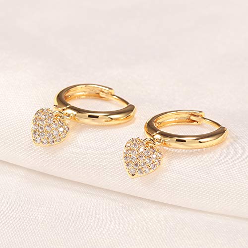 XYJZXY Gold Huggie Small Hoop Earrings with Charm Personalized Snake/Evil Eye/Star/Cross/Lock/Key 18k Gold Plated Crystal Drop Dangle Earrings for Women - style: Heart
