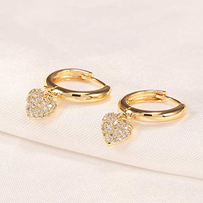XYJZXY Gold Huggie Small Hoop Earrings with Charm Personalized Snake/Evil Eye/Star/Cross/Lock/Key 18k Gold Plated Crystal Drop Dangle Earrings for Women - style: Heart