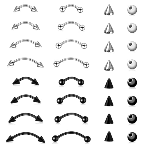 Yolev 16pcs Eyebrow Piercing Jewelry Vertical Labret Lip Piercing Jewelry Eyebrow Rings Piercing Kit Jewelry Surgical Steel Curved Barbell Tiny Vertical Labret Lip Jewelry Ear Rook Helix Conch Daith