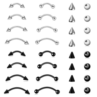 Yolev 16pcs Eyebrow Piercing Jewelry Vertical Labret Lip Piercing Jewelry Eyebrow Rings Piercing Kit Jewelry Surgical Steel Curved Barbell Tiny Vertical Labret Lip Jewelry Ear Rook Helix Conch Daith