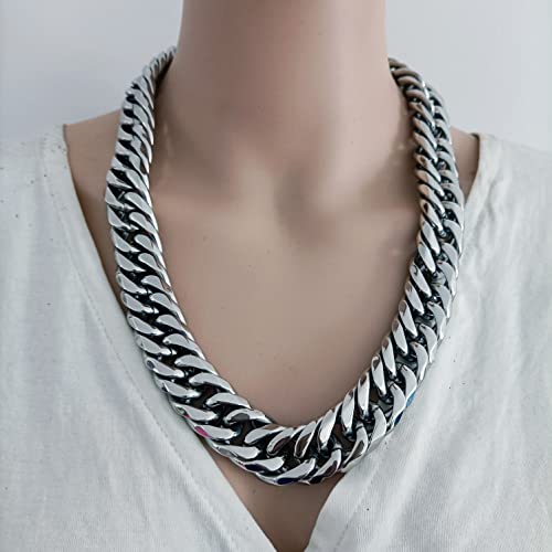 Men Curb Chain Necklace Stainless Steel/sliver/black/gold Chunky Double Tight Cuban Link Hip Hop Neck Chains for Men,width:22MM 18inch-32inch 8 Length Options - color: silver, size: 20