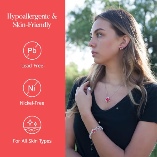 Butterfly Necklace, Birthstone Crystal, for Women, Silver Tone Pendant Jewelry, Anniversary Birthday Gift for Her, Wife & Mom, 18"+2" - color: 01-January & July Birthstone - Ruby Red Crystal
