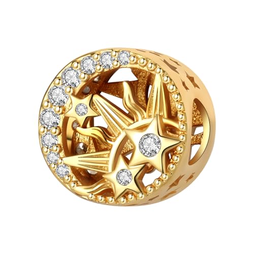 CYCUFF 925 Sterling Silver Charms Suitable for Charm Necklaces, Bracelet Pendants Beads Jewellery Gift for Women - color: Skeleton Gold Sun Moon Star Beads