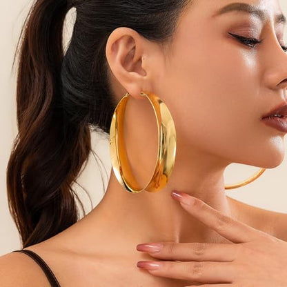 Big Gold Chunky Hoops Earrings for Women Trendy Large Wide Post Thick Drop Dangle Earrings Minimalist Statement Earrings Party Jewelry Gift - color: Big-Gold