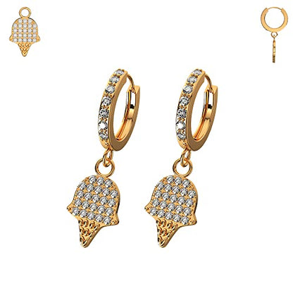Micro Setting Cz Gemstone Ice Cream Dangling 20 Gauge 316L Surgical Steel Hinged Segment Clicker Huggie Earring, Cartilage, Helix Ring Piercing Jewelry - color: Rose Gold, size: 8mm Diameter
