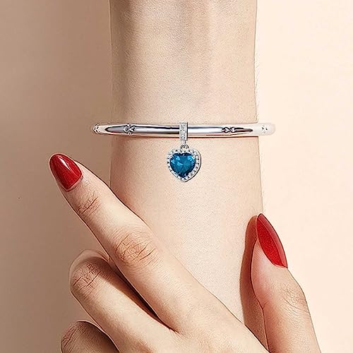 KunBead Dangle January-December Birthstone Love Heart Birthday Charms Compatible with Pandora Charm Bracelet Necklace - color: December