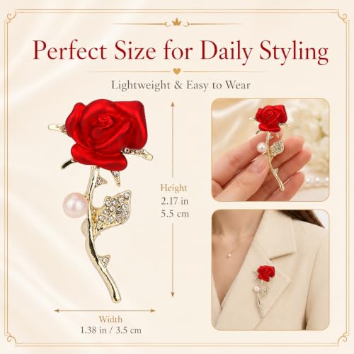 Brooch Pin for Women Rhinestone Peacock Crystal Delicate Animal Brooch Lapel Pins Girls Fashion Jewelry Gift for Christmas Brooch Birthday Jewelry Gift - style: Red Rose