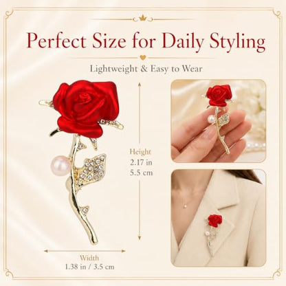 Brooch Pin for Women Rhinestone Peacock Crystal Delicate Animal Brooch Lapel Pins Girls Fashion Jewelry Gift for Christmas Brooch Birthday Jewelry Gift - style: Red Rose