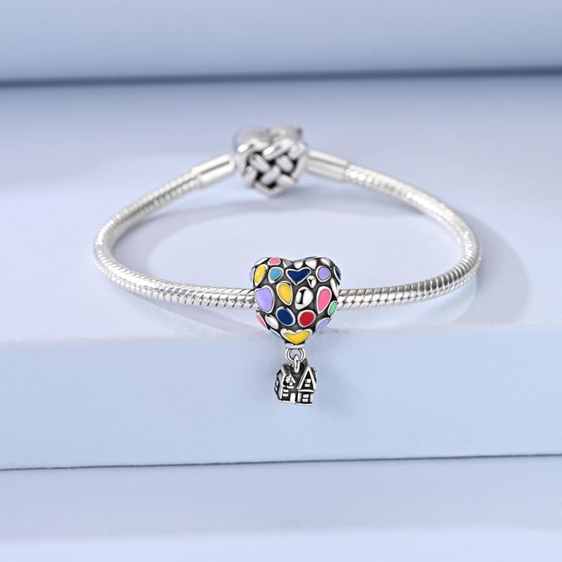 925 Sterling Silver Charms for Bracelets and Necklaces Beads Jewelry Charms for Women - color: Heart Hot Air Balloon House Charm