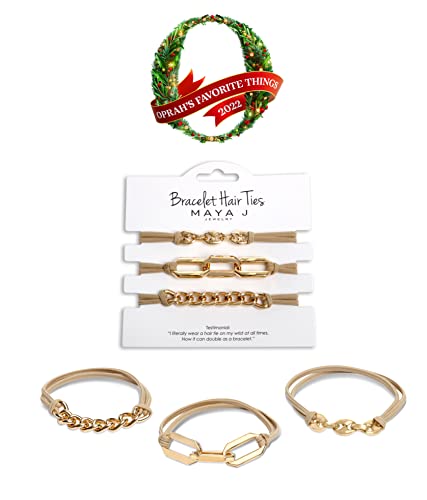 Bracelet Hair Ties With Beige Black Elastic, Looks Cute On Your Wrist And Great In Your Hair from Maya J (Gold, Metal accents) HT33Y - color: Gold, Metal Accents