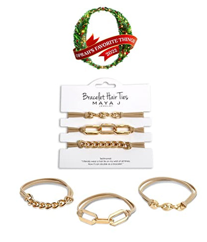 Bracelet Hair Ties With Beige Black Elastic, Looks Cute On Your Wrist And Great In Your Hair from Maya J (Gold, Metal accents) HT33Y - color: Gold, Metal Accents