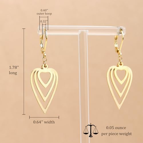 Jean Beau Drop Hoop Earrings for Women, Fasion Jewelry Gift - color: Gold Hearts