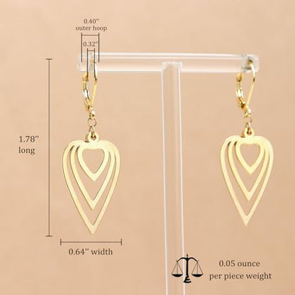 Jean Beau Drop Hoop Earrings for Women, Fasion Jewelry Gift - color: Gold Hearts