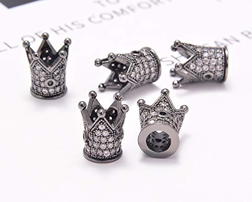 AD Beads Zircon Pave Rhinestones Crown Big Hole Bracelet Connector Spacer Beads (10 Pcs Clear on Gunmetal Crown (9x12mm)) - color: 10 Pcs Clear on Gunmetal Crown (9x12mm)